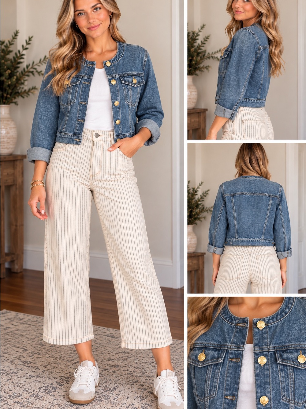J. Crew Blue Denim Crop Jacket with Gold Buttons